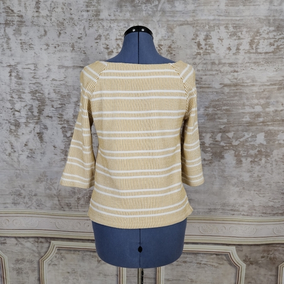 Anthropologie Postmark XS Striped Sweater Pullover Butter Yellow Square Neck - Picture 6 of 8